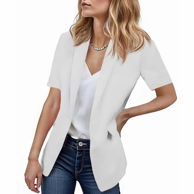 Imily Bela Womens Short Sleeve Casual Blazer Open Front Lapel Work Office Suit Jacket White M | Target
