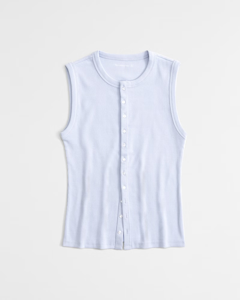 Abercrombie & Fitch Women's Rib Crew Button-Up Top in Light Blue - Size XXS | Abercrombie & Fitch (US)