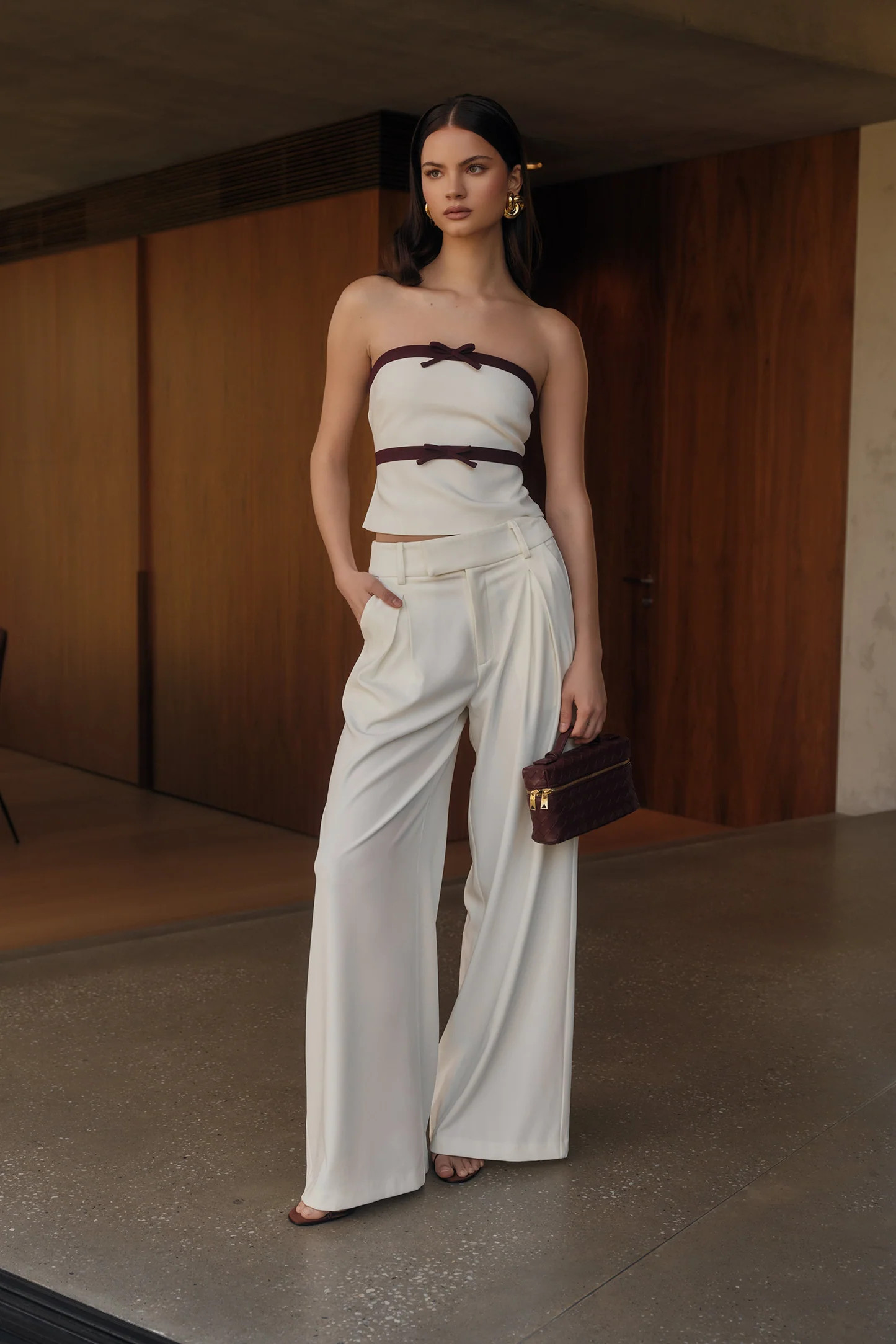 Jacqueline Pleated Wide Leg Pants - Ivory | Meshki (APAC)