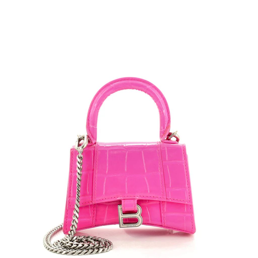 Hourglass Chain Top Handle Bag Crocodile Embossed Leather Mini | Rebag
