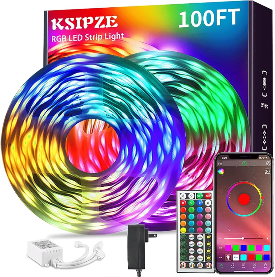 KSIPZE 100ft Led Strip Lights (2 Rolls of 50ft) RGB Music Sync Color Changing,Bluetooth Led Light... | Amazon (US)