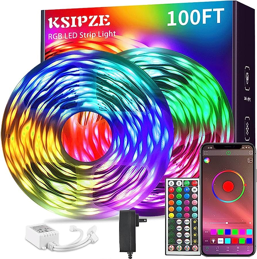 KSIPZE 100ft Led Strip Lights (2 Rolls of 50ft) RGB Music Sync Color Changing,Bluetooth Led Light... | Amazon (US)