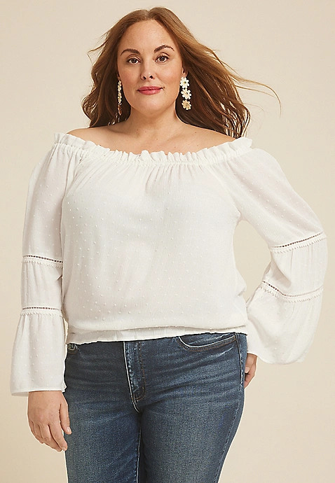 Plus Size Clip Dot Smocked Off The Shoulder Top | Maurices