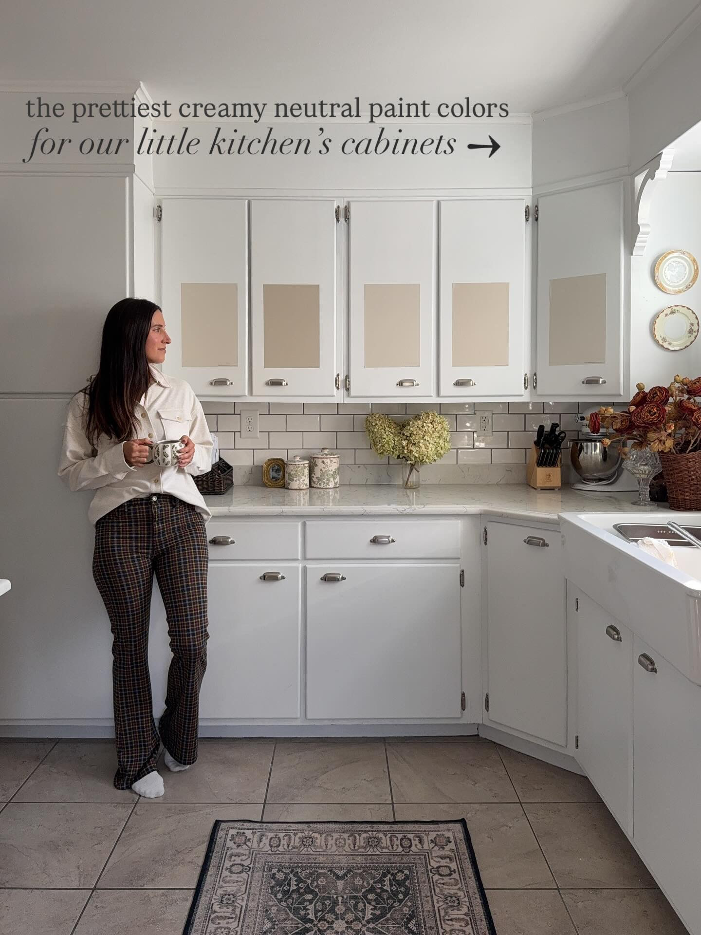 After wayyy too many paint samples added to cart, these are my top 5 ! Which is your favorite? They feel soft, warm, and classic. Stories will have more details on this “no demo” makeover for our cute little 1950’s kitchen 😌