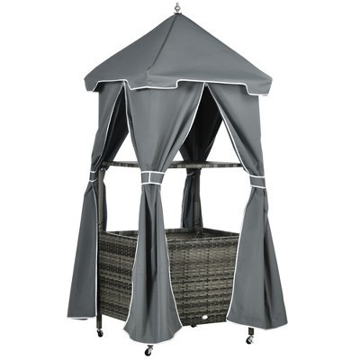 Outsunny Outdoor Towel Valet Caddy, Covered Poolside Towel Holder Rack, Shelf, Basket, Rolling PE Rattan Wicker Storage on Wheels, Gray | Target