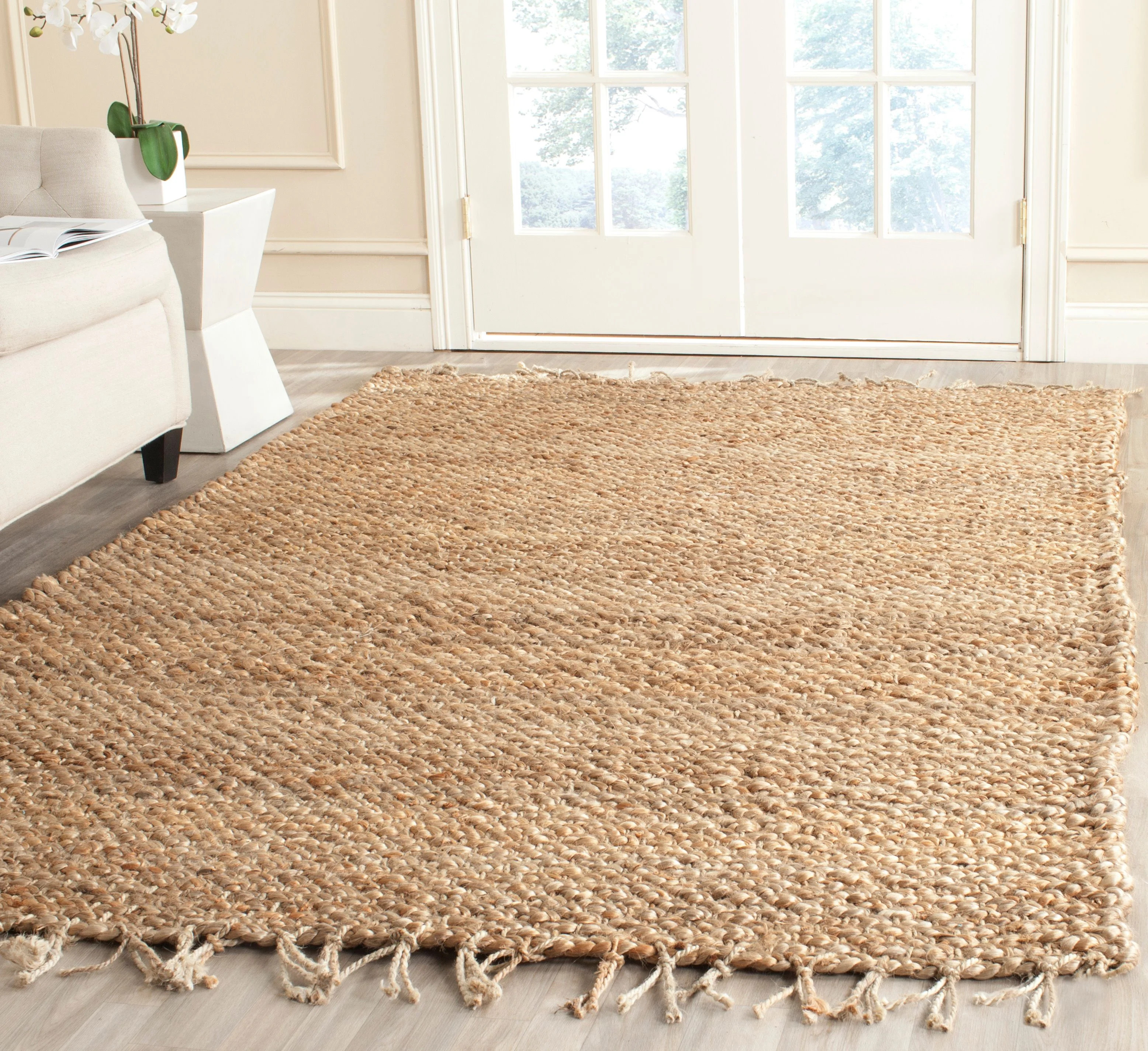 SAFAVIEH Natural Fiber Tangier Solid Braided Fringe Jute Area Rug, Natural, 5' x 5' Square | Walmart (US)