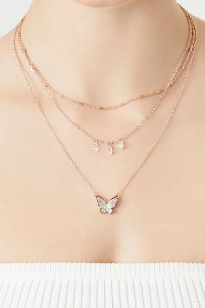 Layered Rhinestone Butterfly Necklace | Forever 21