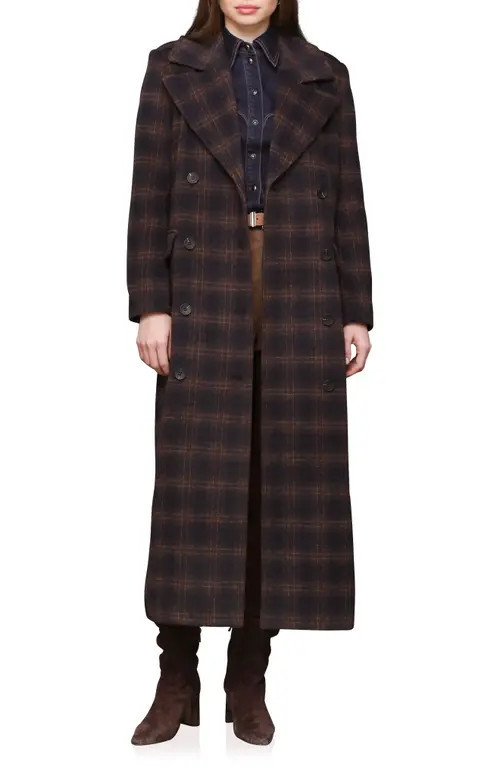 Avec Les Filles Double Breasted Tailored Maxi Coat in Navy-Burgundy Plaid at Nordstrom, Size Small | Nordstrom