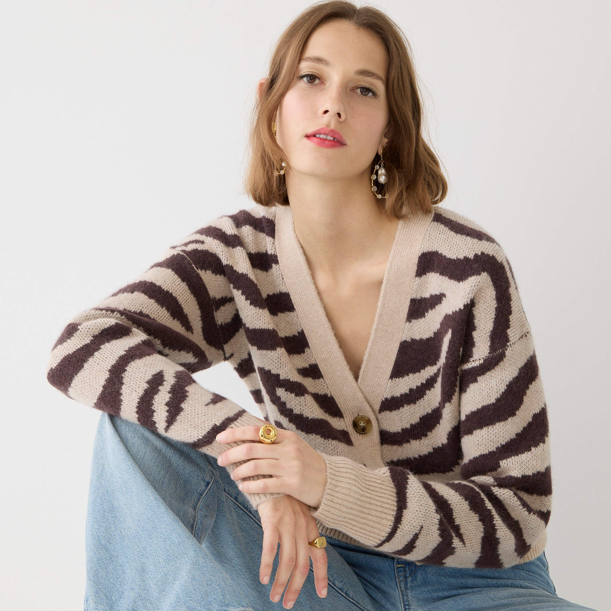 Ribbed V-neck cardigan sweater in zebra stripe | J. Crew US