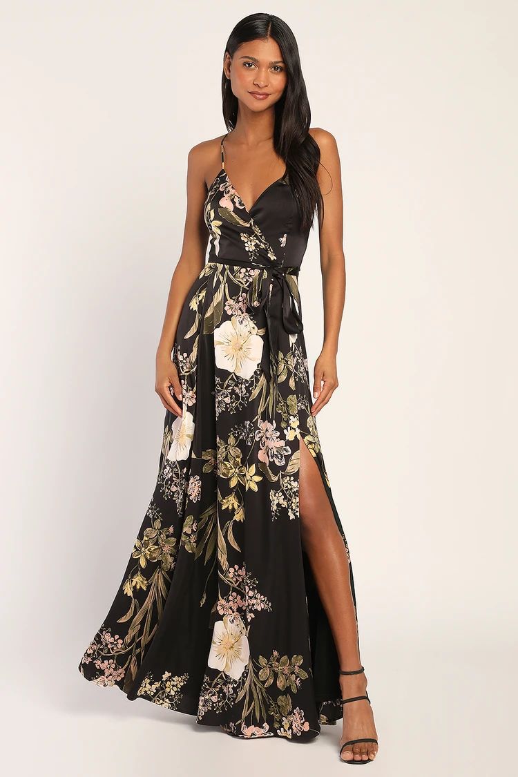 Still the One Black Floral Print Satin Maxi Dress | Lulus (US)