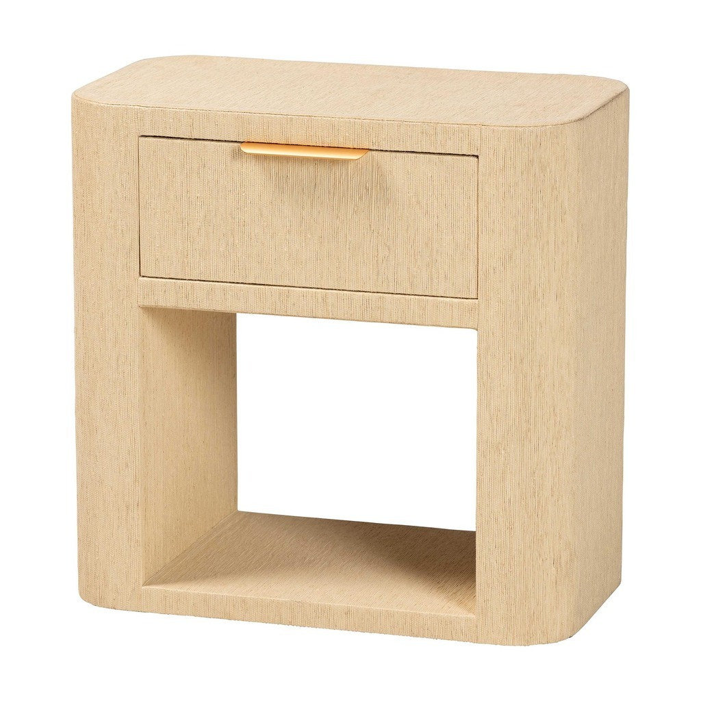 Beauford Grasscloth 1-Drawer Nightstand In Light Brown and Gold | 1stopbedrooms