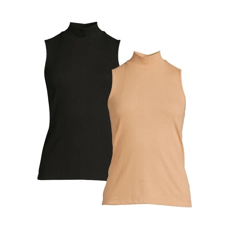 Time and Tru Women's Mock Neck Tank Top, 2-Pack | Walmart (US)