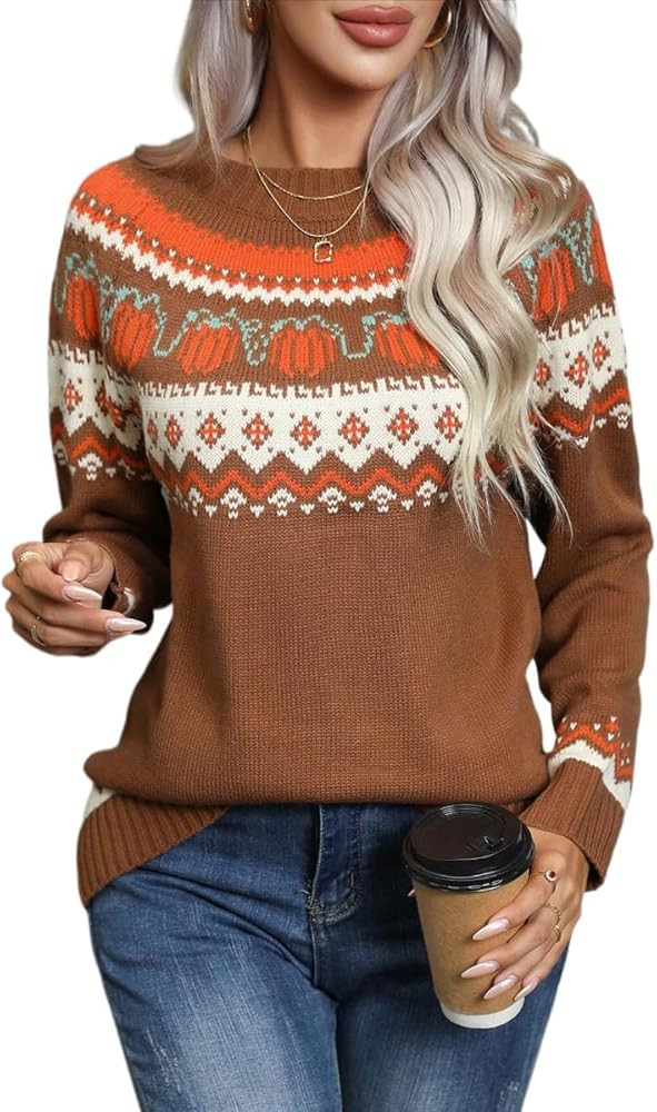 Halloween Knitted Pullover Sweaters Fall Winter Fashion Maple Leafs Pumpkin Clothes Fall Outfits ... | Amazon (US)
