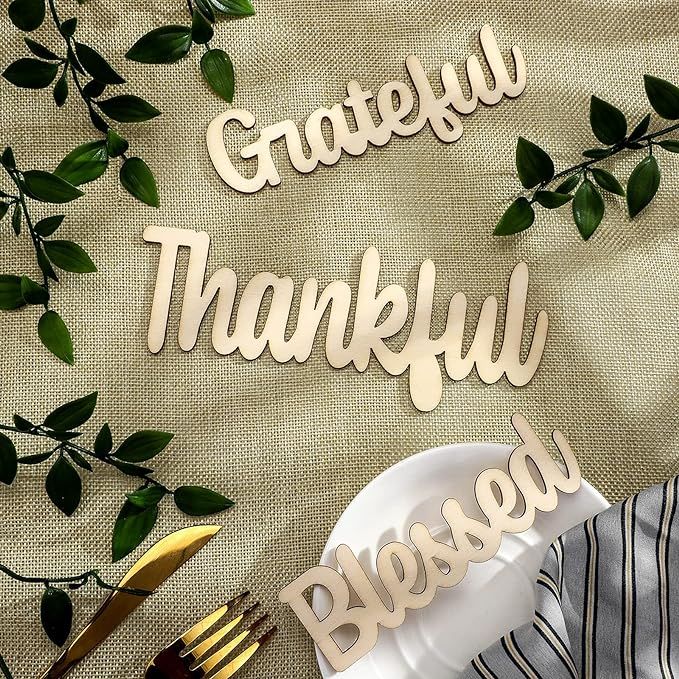 12 Pieces Thankful Grateful Blessed Wood Cutout Thankful Plate Letter Sign Decor Rustic Inspirati... | Amazon (US)