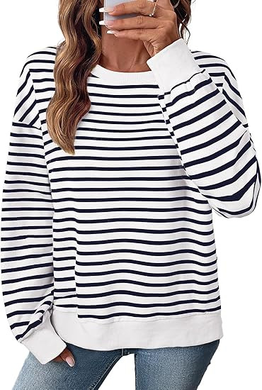 SHEWIN Oversized Sweatshirt for Women Crewneck Striped Shirt Long Sleeve Tops Pullover Womens Fal... | Amazon (US)