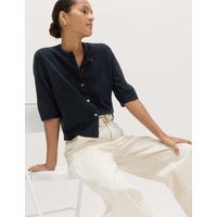 M&S Air-Yarn Button Front Short Sleeve Cropped Cardigan Midnight Navy | Marks & Spencer (UK)