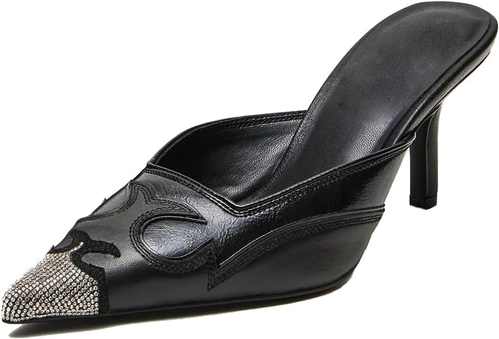 SOVANYOU Kitten Heel Mules for Women Pointed Toe Pumps Stitching Flame Design Close Toe Heels Com... | Amazon (US)