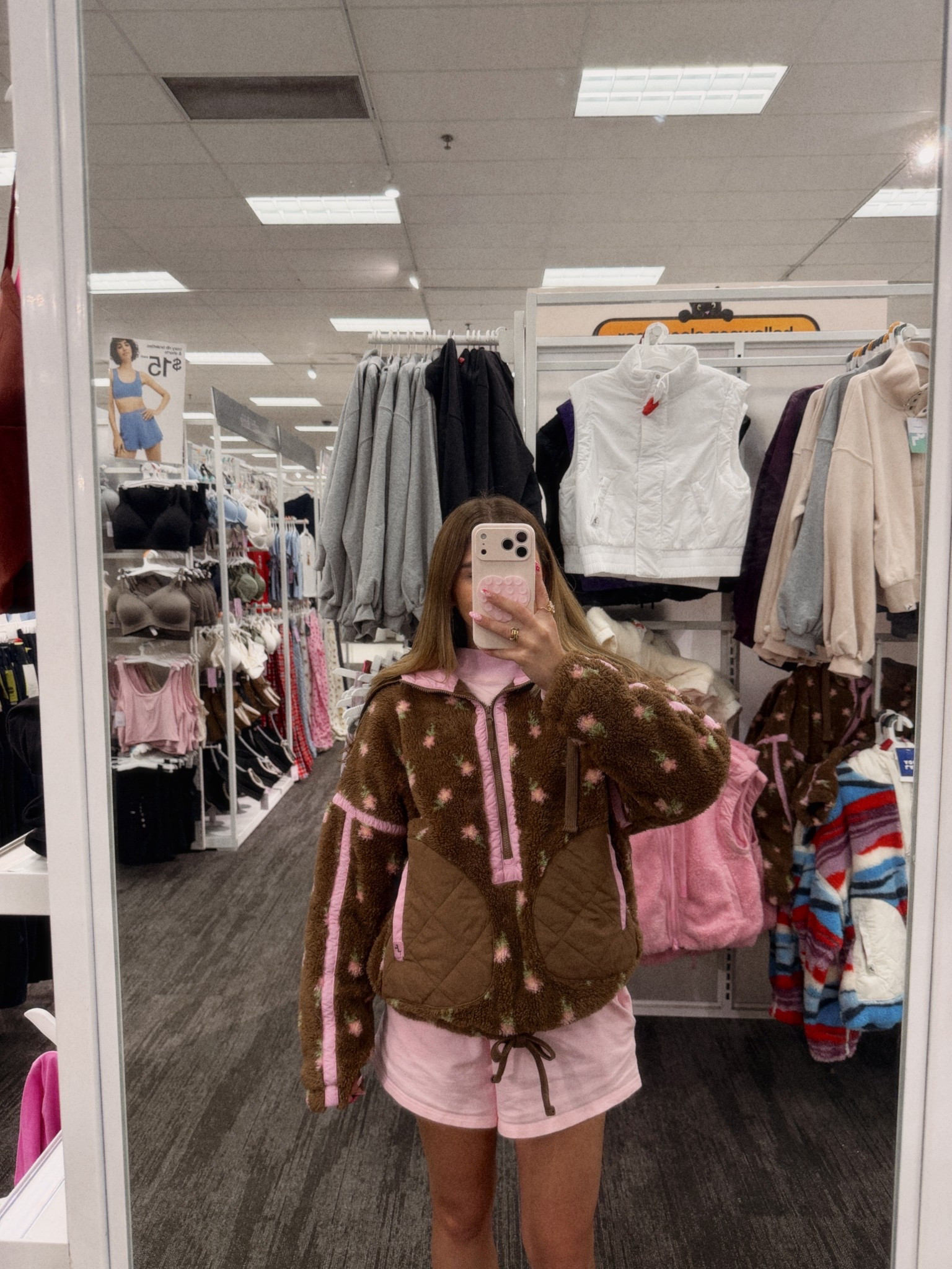 This brown and pink fleece jacket from Target is perfection 🌸🤎 wearing size: small #target #targetstyle