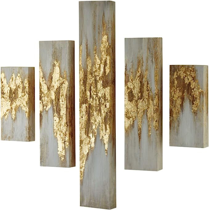 Signature Design by Ashley Devlan Modern 5 Piece Glam Gold Leaf Abstract Wall Art, White & Gold F... | Amazon (US)