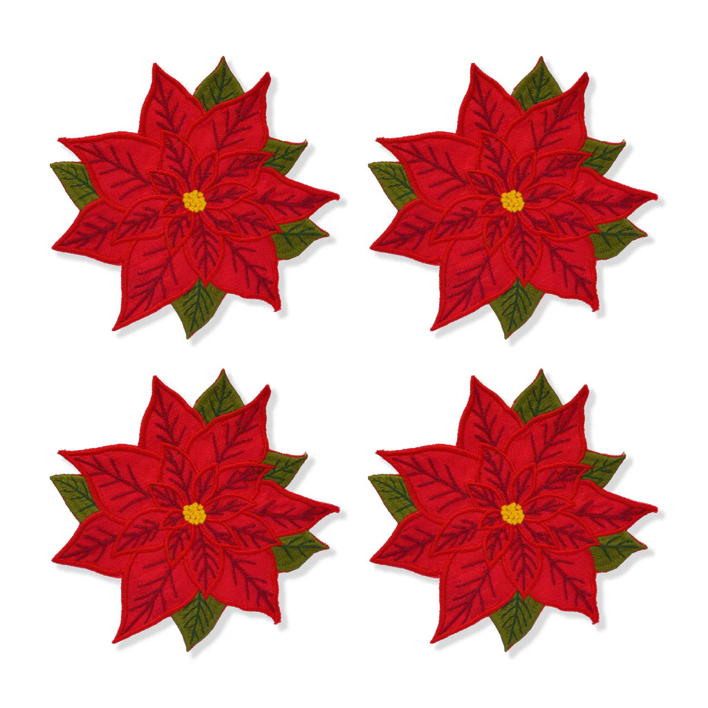 Poinsettia Cocktail Napkins, Set of 4 | Over The Moon