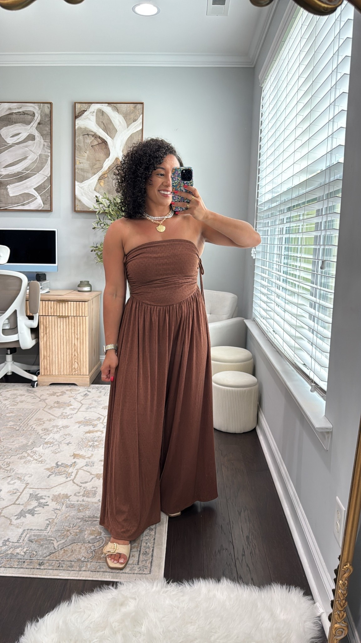 Obsessed with this jumpsuit wearing a medium I am 5”4 and wearing a flat sandal for length reference 

#LTKSaleAlert #LTKSummerEdit #LTKFindsUnder50