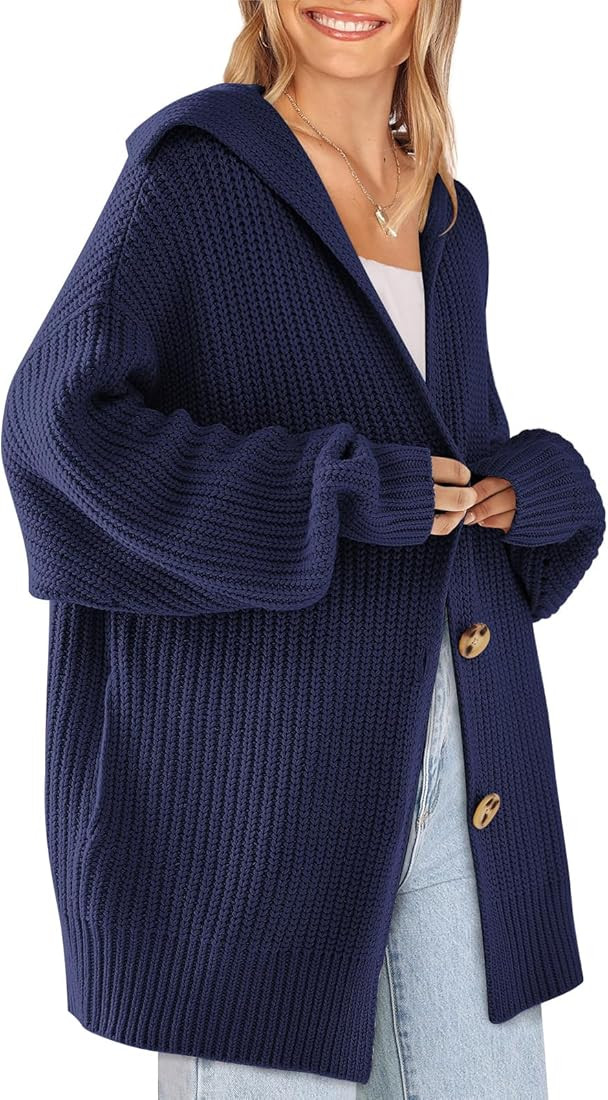 LILLUSORY Womens 2023 Long Sleeve Slouchy Soft Cable Knit Cardigan Open Front Button Chunky Oversize | Amazon (US)
