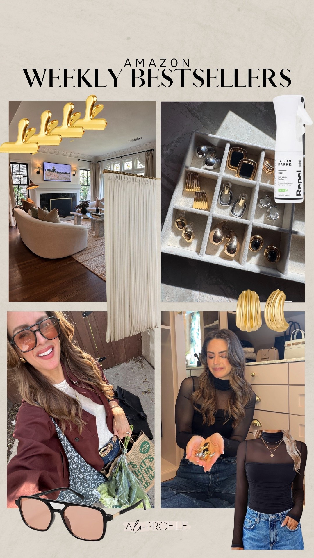 AMAZON BESTSELLERS ✨
1. Earrings
2. Bodysuit
3. Sunnies
4. Water Repellent Spray
5. Curtains
6. Chip Clips



#LTKHome #LTKootd