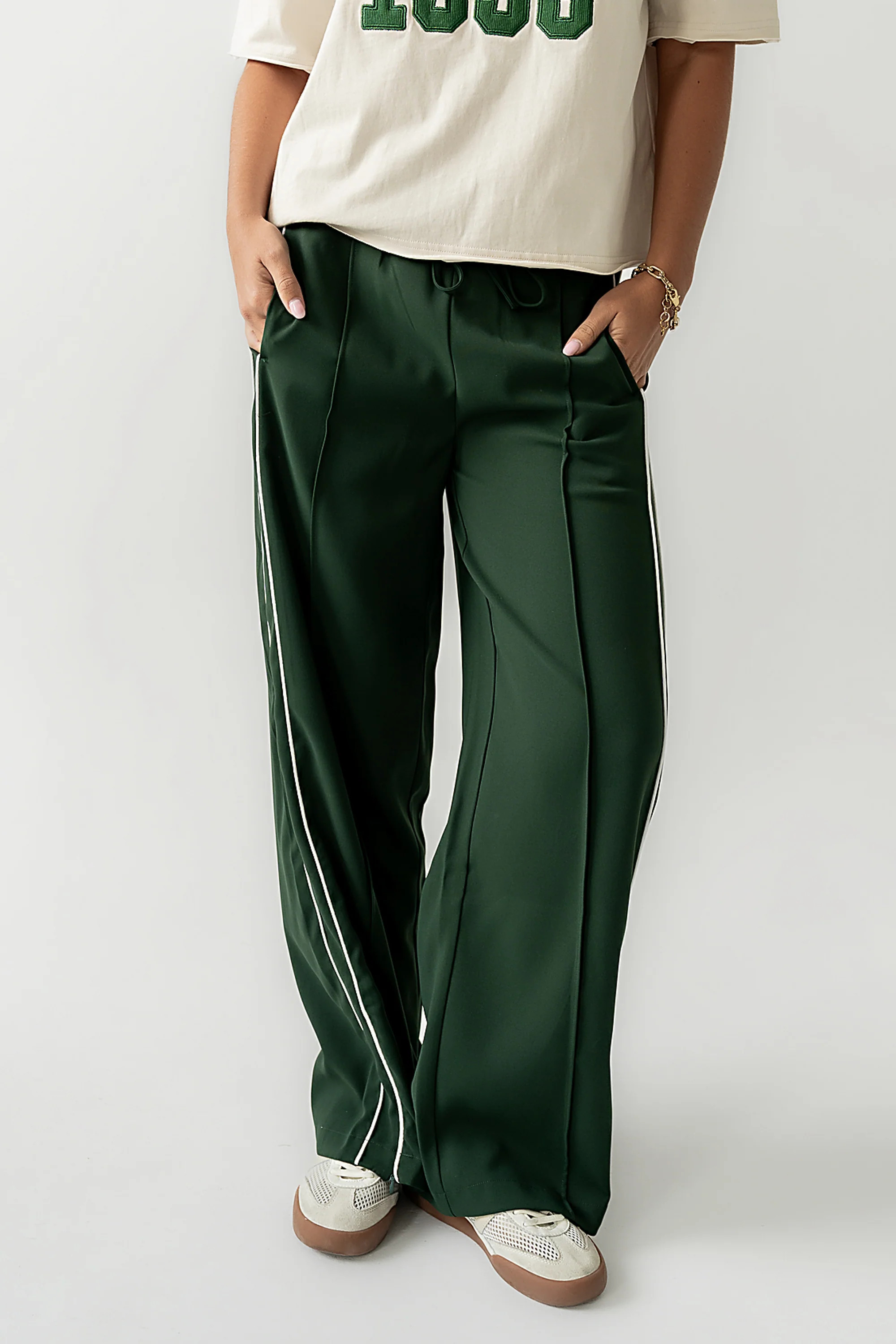 Emily Striped Wide Leg Pants in Green | Böhme US
