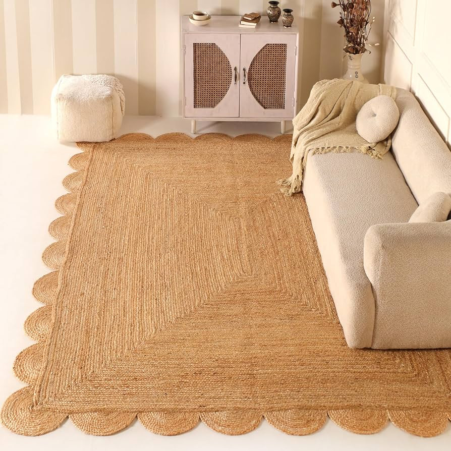 Scalloped Natural Jute Area Rug 6x9ft \u2013 Handwoven Natural Fiber Rug for Living Room, Bedroom... | Amazon (US)