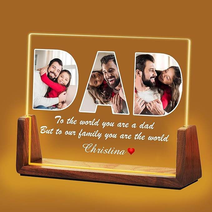 Fathers Day Personalized Gifts from Daughter Son Kids, Customized Acrylic Plaque LED Walnut Frame... | Amazon (US)