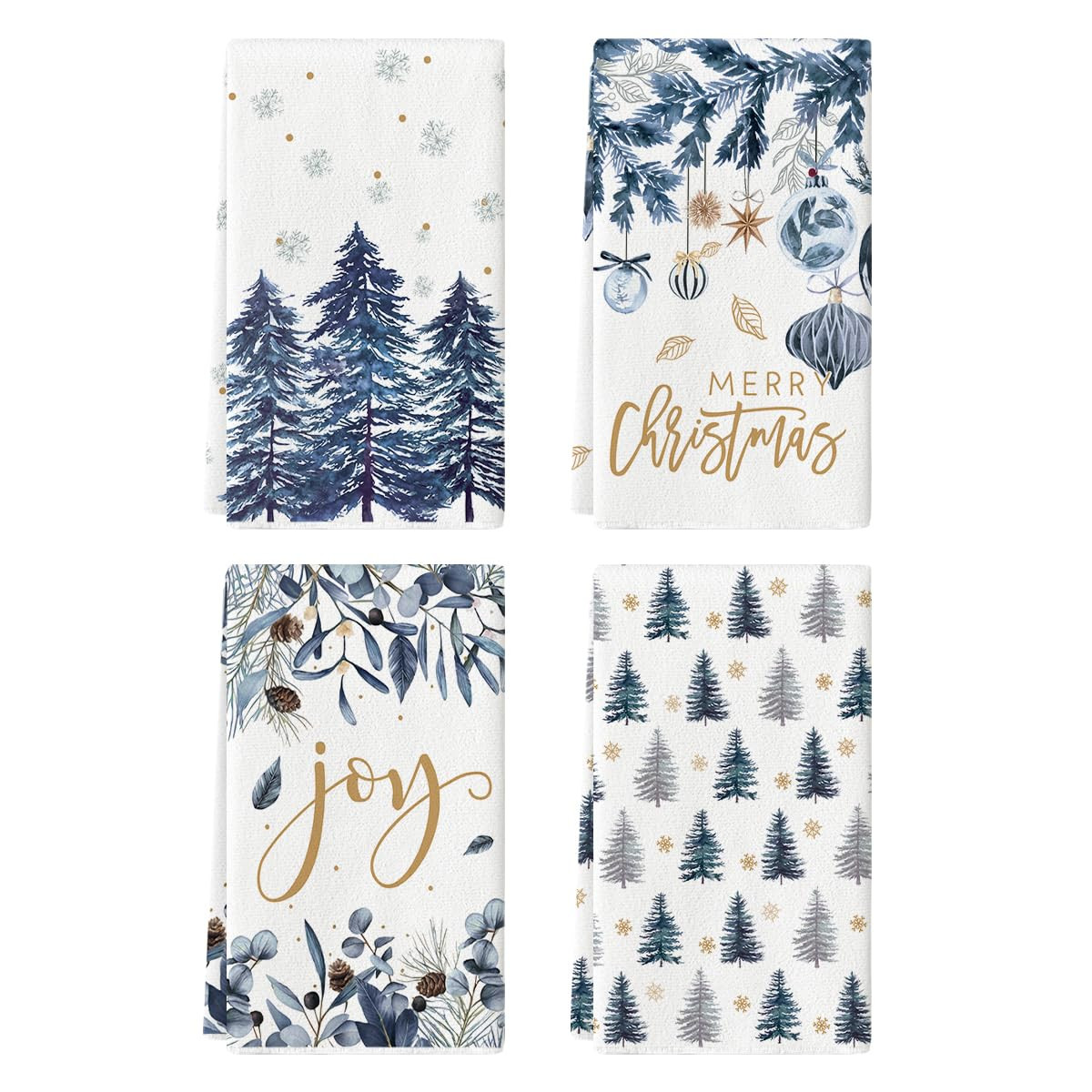 Artoid Mode Blue Xmas Tree Ornament Christmas Kitchen Towels Dish Towels, 18x26 Inch Farmhouse Holiday Snowflake Winter Decoration Cleaning Set of 4 | Amazon (US)