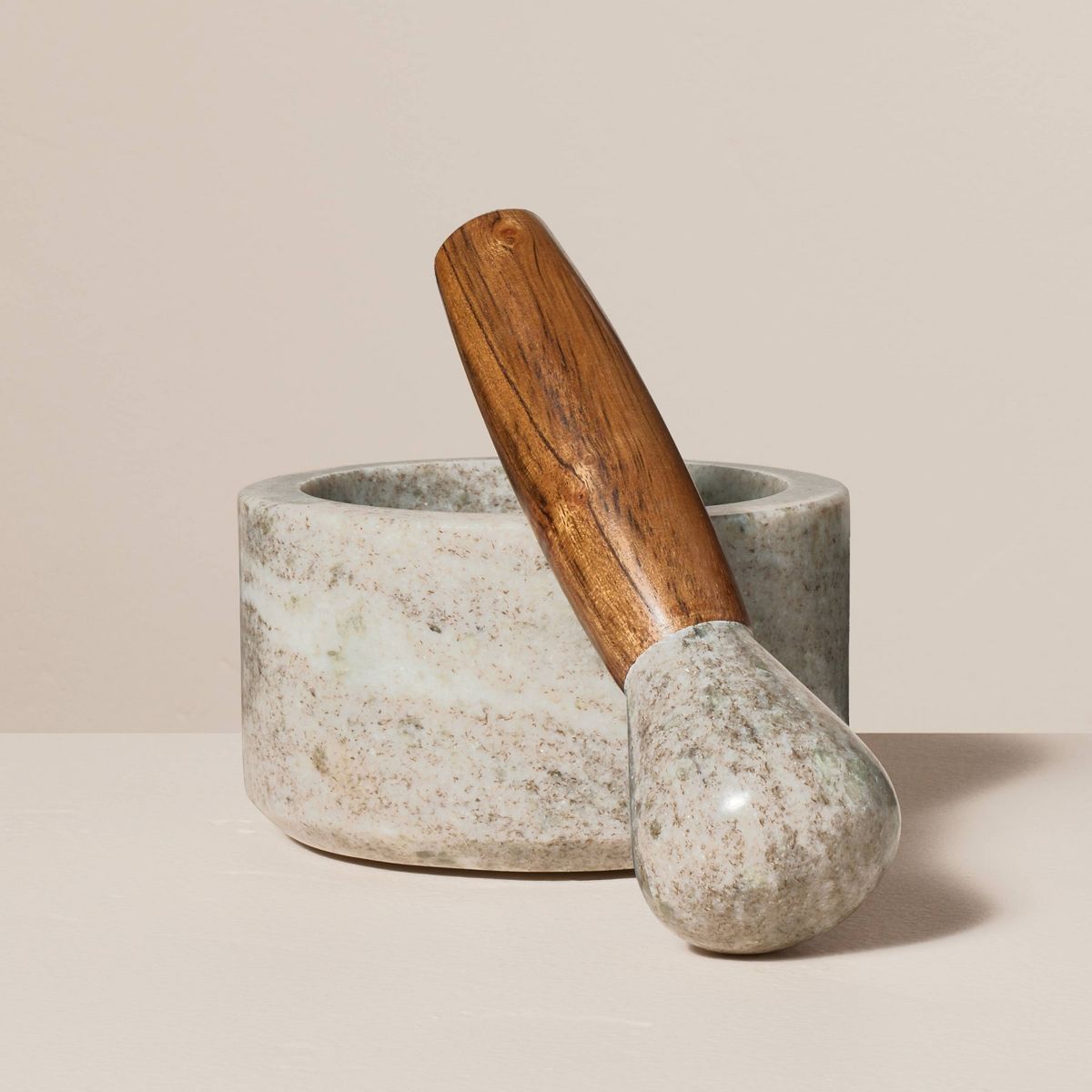 2pc Marble & Wood Mortar and Pestle Set Warm Gray - Hearth & Hand™ with Magnolia | Target