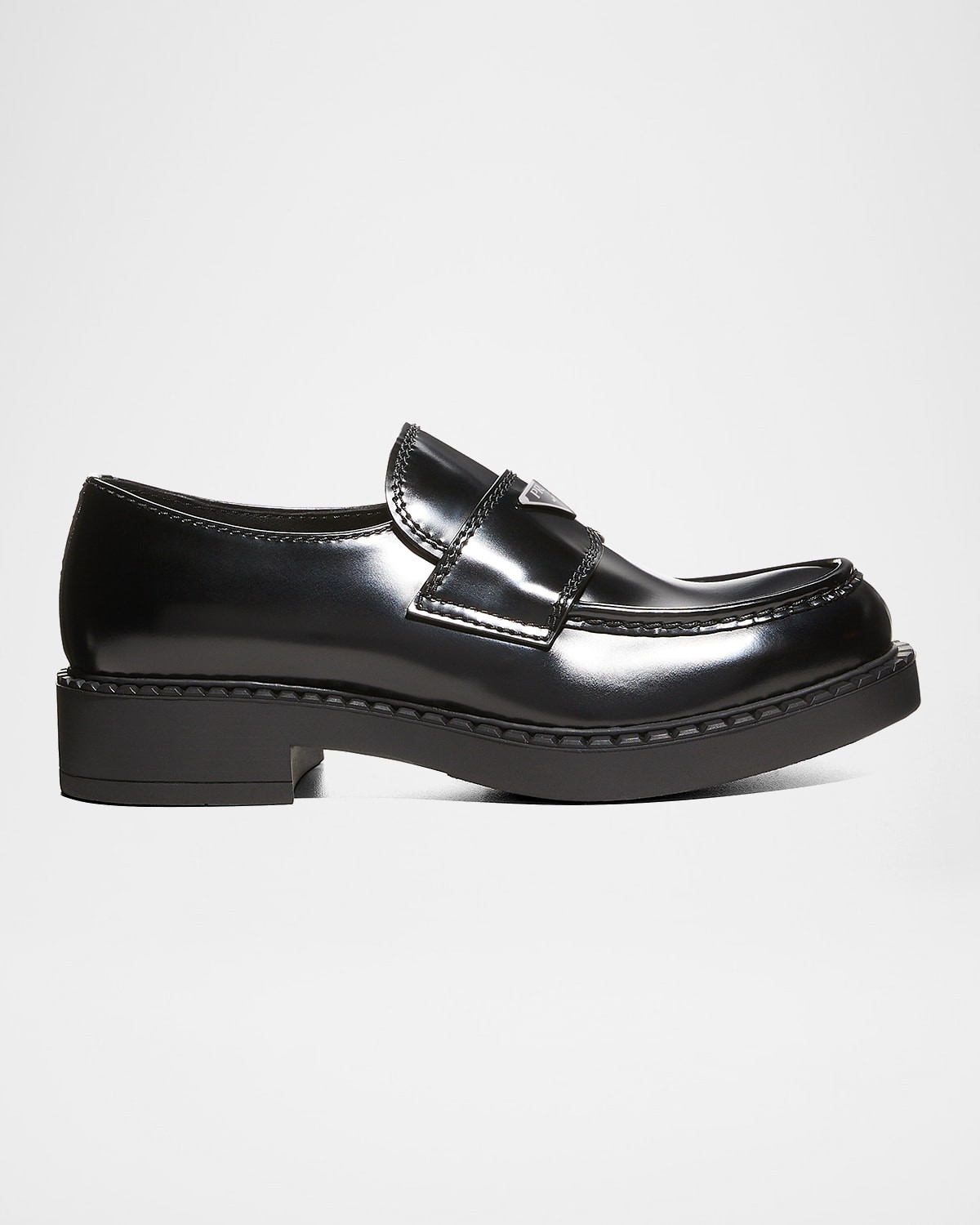 Men's Triangle Logo Leather Loafers | Neiman Marcus