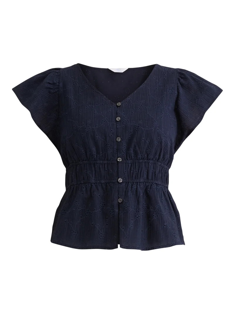 Time and Tru Women's Eyelet Peplum Top, Sizes XS-XXXL | Walmart (US)