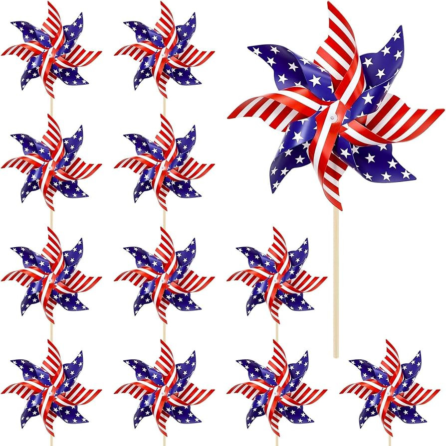 12Pcs 4th of July Decorations Outdoor, American Patriotic Pinwheels for Yard, Red White and Blue ... | Amazon (US)