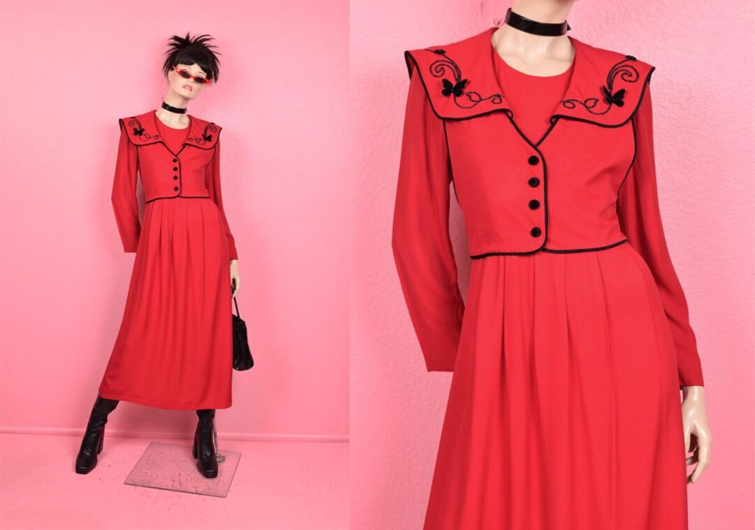 Vintage 80s 90s Velvet and Beaded Trim Vest Overlay Dress/ US 8/ 1980s/ 1990s - Etsy | Etsy (US)