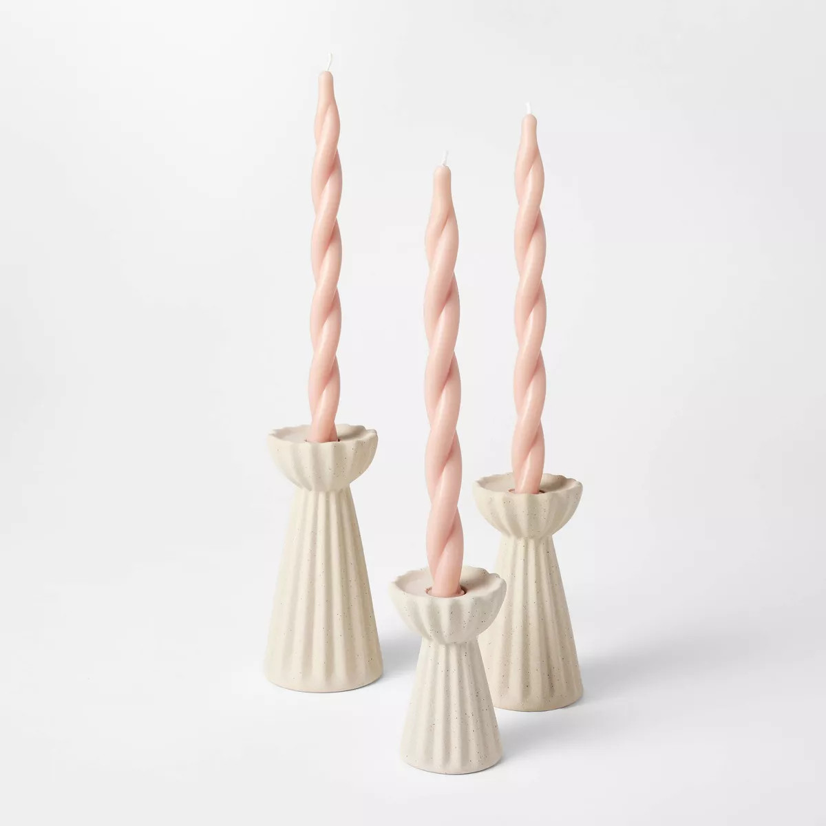 Set of 3 Ceramic Ribbed Taper Candle Holders Beige - Threshold™ designed with Studio McGee | Target