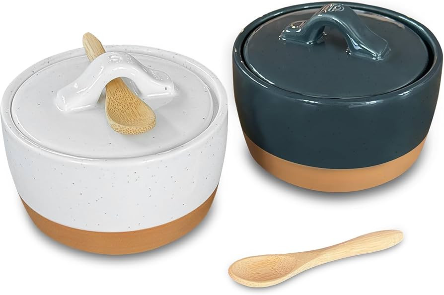 Mora Ceramic Salt and Pepper Cellar Set with Lid - 10 oz Modern Canister/Container/Bowl for Stora... | Amazon (US)