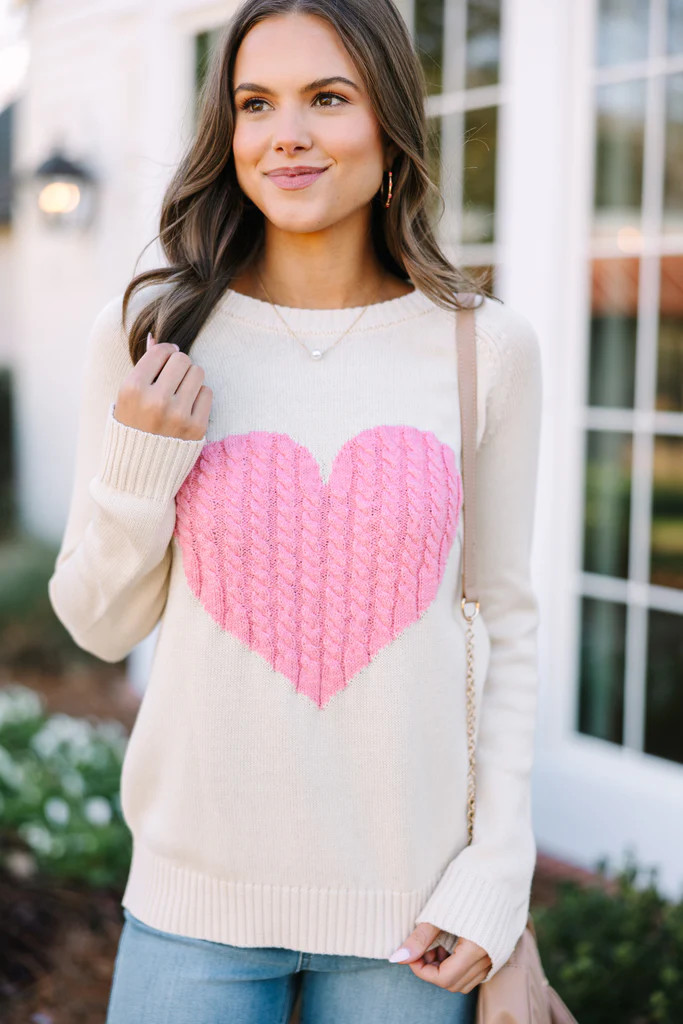 All For Love Oatmeal and Pink Heart Sweater | The Mint Julep Boutique