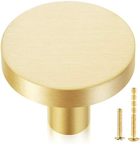 QogriSun 10-Pack Solid Brass Cabinet Knobs, 1-3/16-Inch Diameter, Round Gold Dresser Drawer Pulls Ha | Amazon (US)