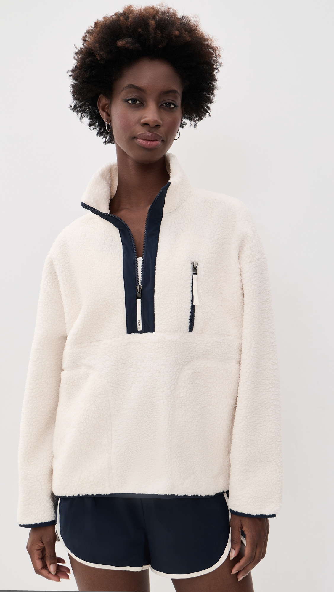 Splits59 Reese Sherpa Quarter Zip Pullover Creme/Indigo L | Shopbop