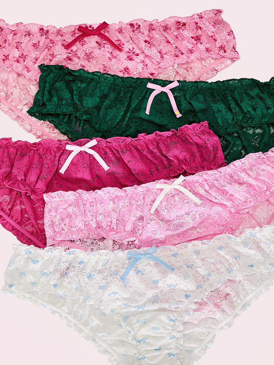 Buy PINK x LoveShackFancy Holiday Bow 5-Pack Cheeky Panties, Printed Lace Pack - Order Panties on... | Victoria's Secret (US / CA )