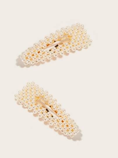 Faux Pearl Decor Hair Snap Clip 2pack | ROMWE