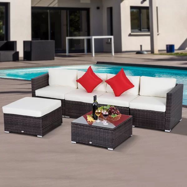 Barnett Wicker/Rattan 376 - Person Seating Group with Cushions | Wayfair North America