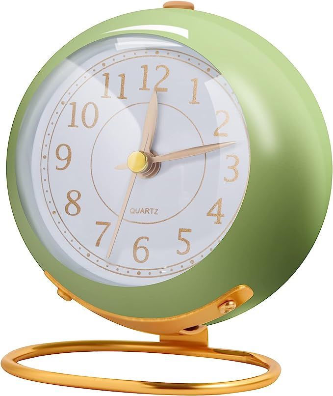Desk Alarm Clocks, Bedroom Battery Powered Round Clock,Super Silent Non Ticking, Analog Alarm Clo... | Amazon (US)