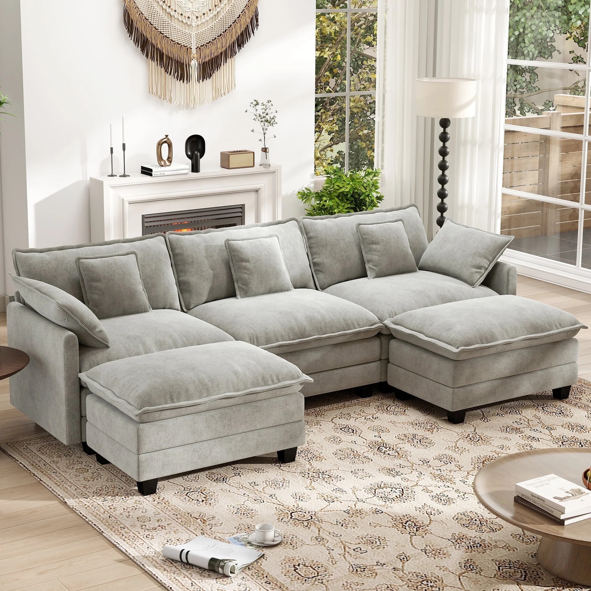 BedLuxury 111.5'' Modular Sectional Sofa with Movable Ottomans, U Shaped Cloud Couch for Living R... | Walmart (US)