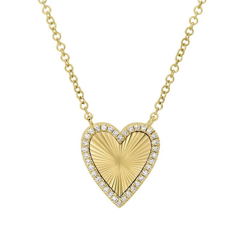 Small Gold Fluted and Diamond Heart Necklace | Lola James Jewelry