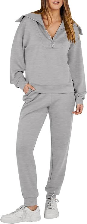 ANRABESS Women 2 Piece Outfits Sweatsuit Set Fall Fashion Half Zip Sweatshirt Jogger Sweatpants L... | Amazon (US)