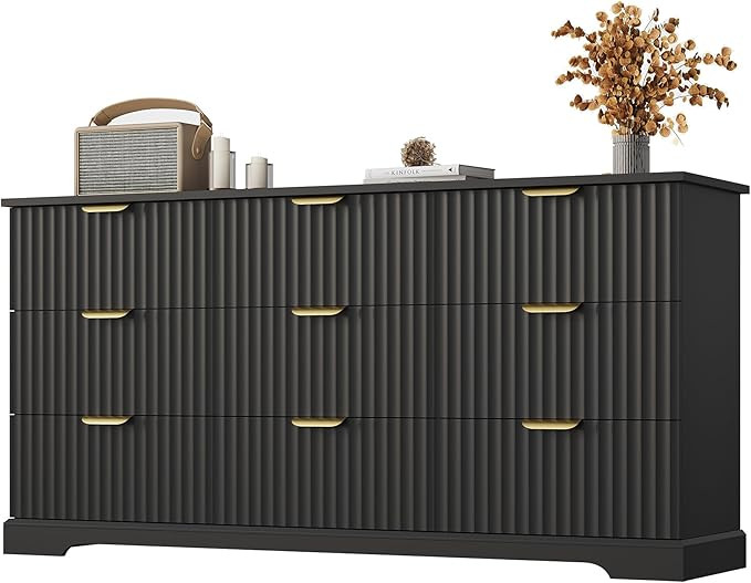 ProsperHaven Fluted Dresser with 9 Drawers for Bedroom, 63" Wide Dresser with Metal Handle, Woode... | Amazon (US)