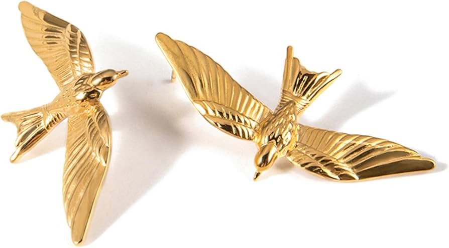 Stainless Steel Ear Studs Gold Plated Stereoscopic Bird Shaped Earrings Jewelry Comfortable Metal... | Amazon (US)